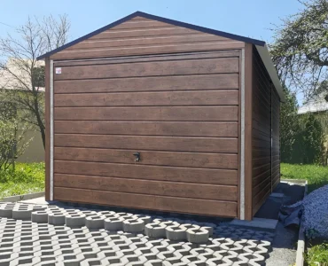 Vieno automobilio skardinis garažas 3×4 m Dvišlaitis Tamsiai ruda