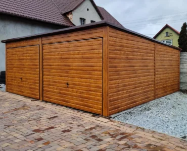 Dviejų automobilių skardinis garažas 6×6 m Vienšlaitis Medžio tekstūra