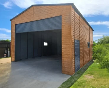 Skardinis angaras 6×8 m Dvišlaitis Medžio tekstūra