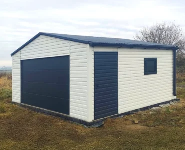 Vieno automobilio skardinis garažas 6×5 m Dvišlaitis Balta