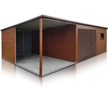 Vieno automobilio skardinis garažas 5.5×5 m Su stogine 2.5 m