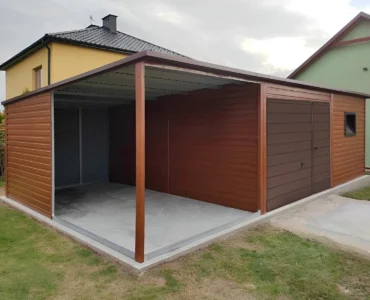Vieno automobilio skardinis garažas 5.5×5 m Su stogine 2.5 m