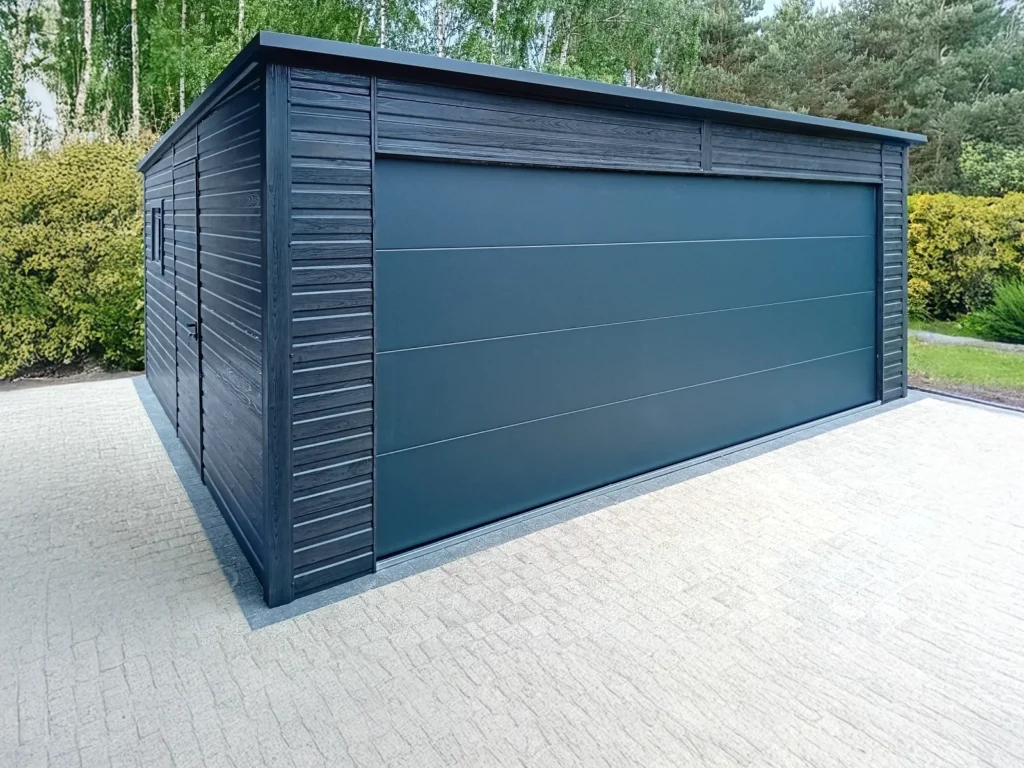 Skardiniai garažai Ukmergė su medžio struktūra