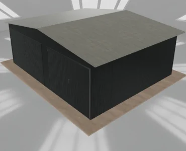 Skardinis garažas dviejų vietų, 6x5 m – stogas dvišlaitis, vartai dvivėriai, Grafitas – Modelis 2