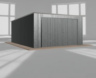 Skardinis garažas 4x5 m – stogas vienšlaitis, vartai dvivėriai, Grafitas