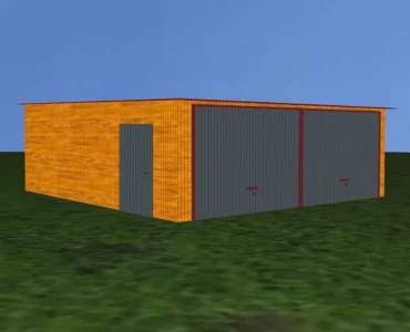 Skardinis garažas dviejų vietų, 6,50x7,00 m – stogas vienšlaitis, Medžio imitacijos