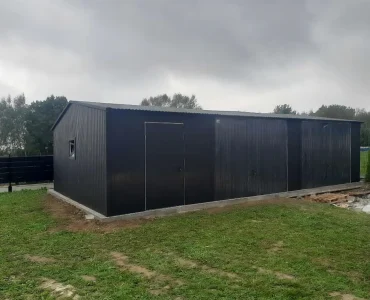 Skardinis angaras 10x5 m – stogas dvišlaitis, vartai pakeliami, Grafitas