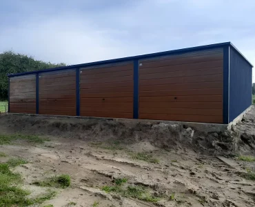 Skardinis angaras 12x5 m – stogas vienšlaitis, vartai pakeliami, Grafitas