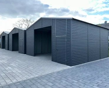 Skardinis garažas 7x6 m – stogas dvišlaitis, Grafitas