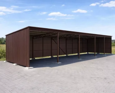 Skardinė stoginė 25x5 m – stogas vienšlaitis, Tamsiai ruda