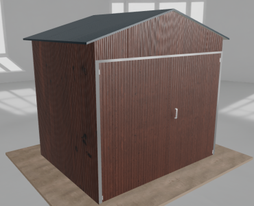 Skardinis garažas 2,5x2 m, vienos vietos, dvišlaitis stogas, Medžio imitacijos – Modelis 2