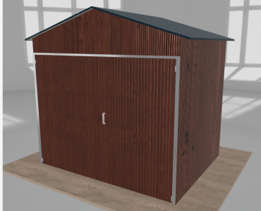 Skardinis garažas 2,5x2 m, vienos vietos, dvišlaitis stogas, Medžio imitacijos – Modelis 2