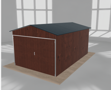 Skardinis garažas 3x5 m, vienos vietos, dvišlaitis stogas, Medžio imitacijos – Modelis 2