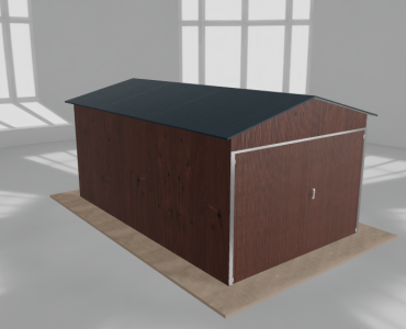 Skardinis garažas 3x5 m, vienos vietos, dvišlaitis stogas, Medžio imitacijos – Modelis 2