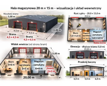 Skardinis angaras 20x15 m – stogas vienšlaitis, vartai segmentiniai, Grafitas