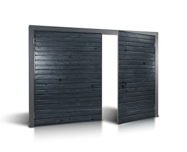 Dvivėriai vartai 4x4 m, Medžio imitacijos, horizontalus profiliavimas, plokštė 10 cm