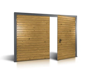 Dvivėriai vartai 3,5x2 m, Medžio imitacijos, horizontalus profiliavimas, plokštė 10 cm