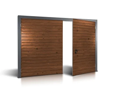 Dvivėriai vartai 2,5x2 m, Medžio imitacijos, horizontalus profiliavimas, plokštė 10 cm