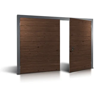 Dvivėriai vartai 4x4 m, Medžio imitacijos, horizontalus profiliavimas, plokštė 17 cm