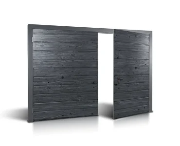 Dvivėriai vartai 4x2 m, Medžio imitacijos, horizontalus profiliavimas, plokštė 17 cm