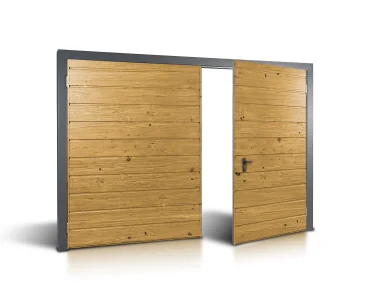 Dvivėriai vartai 3x2 m, Medžio imitacijos, horizontalus profiliavimas, plokštė 17 cm
