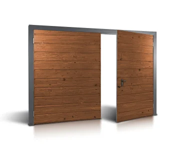 Dvivėriai vartai 2x3,5 m, Medžio imitacijos, horizontalus profiliavimas, plokštė 17 cm