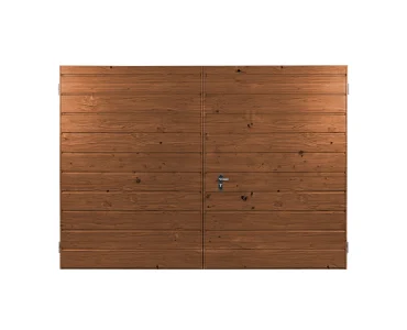 Dvivėriai vartai 2x3,5 m, Medžio imitacijos, horizontalus profiliavimas, plokštė 17 cm