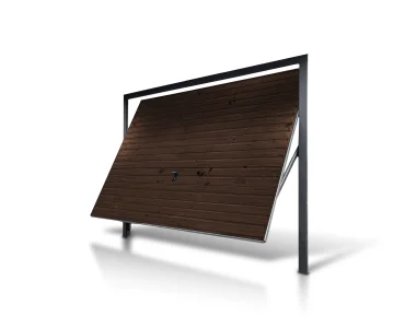 Pakeliami vartai 4x2,5 m, Medžio imitacijos, horizontalus profiliavimas, plokštė 10 cm