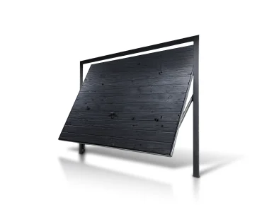 Pakeliami vartai 4x2,5 m, Medžio imitacijos, horizontalus profiliavimas, plokštė 17 cm