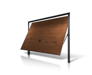 Pakeliami vartai 4x2 m, Medžio imitacijos, horizontalus profiliavimas, plokštė 17 cm