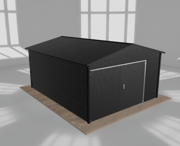 Skardinis garažas 4x5 m, vienos vietos, dvišlaitis stogas, Juodos spalvos – Modelis 3