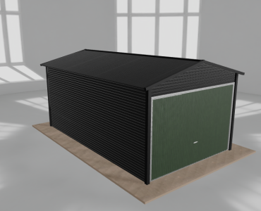 Skardinis garažas 3x5 m, vienos vietos, dvišlaitis stogas, Juodos spalvos – Modelis 4