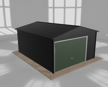 Skardinis garažas 4x5 m, vienos vietos, dvišlaitis stogas, Juodos spalvos – Modelis 4