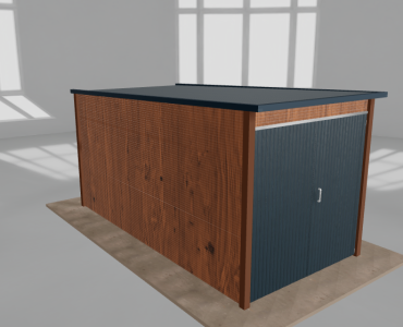 Įrankių namelis 2x4 m, nuolydis atgal, Medžio imitacijos