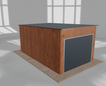 Skardinis garažas 3x5 m, vienos vietos, nuolydis atgal, Medžio imitacijos – Modelis 2