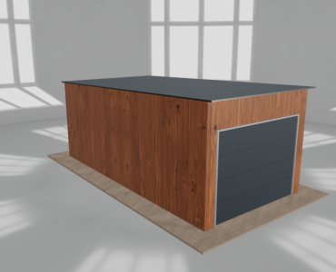 Skardinis garažas 3x6 m, vienos vietos, nuolydis atgal, Medžio imitacijos – Modelis 2