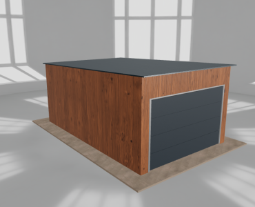 Skardinis garažas 3,5x5,5 m, vienos vietos, nuolydis atgal, Medžio imitacijos – Modelis 2