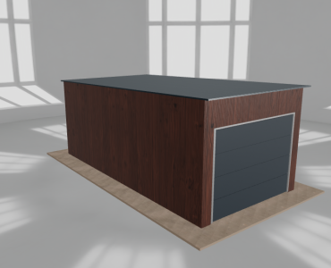 Skardinis garažas 3x6 m, vienos vietos, nuolydis atgal, Medžio imitacijos – Modelis 3