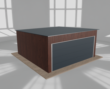 Skardinis garažas 5x5 m, vienos vietos, nuolydis atgal, Medžio imitacijos – Modelis 3