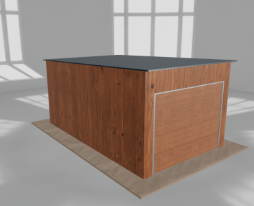 Skardinis garažas 3x5 m, vienos vietos, nuolydis atgal, Medžio imitacijos – Modelis 3