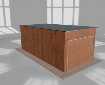 Skardinis garažas 3x6 m, vienos vietos, nuolydis atgal, Medžio imitacijos – Modelis 3