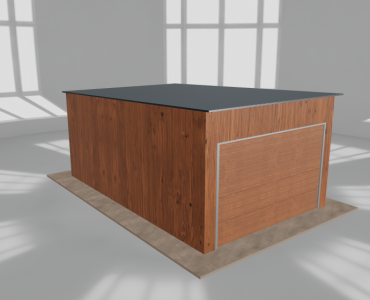 Skardinis garažas 3,5x5,5 m, vienos vietos, nuolydis atgal, Medžio imitacijos – Modelis 3