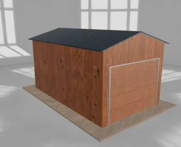 Skardinis garažas 3x5 m, vienos vietos, dvišlaitis stogas, Medžio imitacijos – Modelis 2