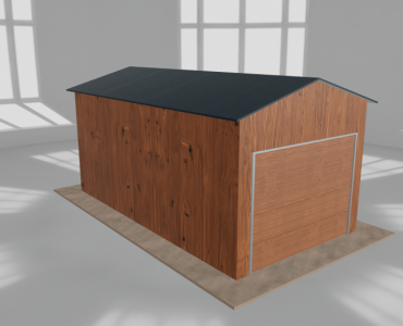 Skardinis garažas 3x5,5 m, vienos vietos, dvišlaitis stogas, Medžio imitacijos – Modelis 2
