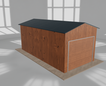Skardinis garažas 3x6 m, vienos vietos, dvišlaitis stogas, Medžio imitacijos – Modelis 2
