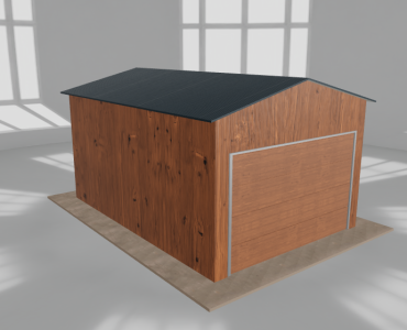 Skardinis garažas 3,5x5 m, vienos vietos, dvišlaitis stogas, Medžio imitacijos – Modelis 2