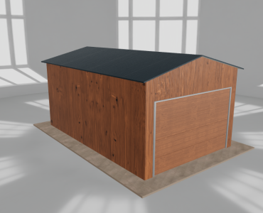 Skardinis garažas 3,5x5,5 m, vienos vietos, dvišlaitis stogas, Medžio imitacijos – Modelis 2
