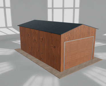 Skardinis garažas 3,5x6 m, vienos vietos, dvišlaitis stogas, Medžio imitacijos – Modelis 2