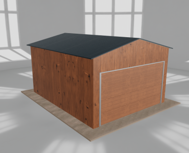 Skardinis garažas 4x5 m, vienos vietos, dvišlaitis stogas, Medžio imitacijos – Modelis 2