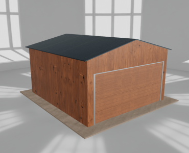 Skardinis garažas 4,5x5 m, vienos vietos, dvišlaitis stogas, Medžio imitacijos – Modelis 2